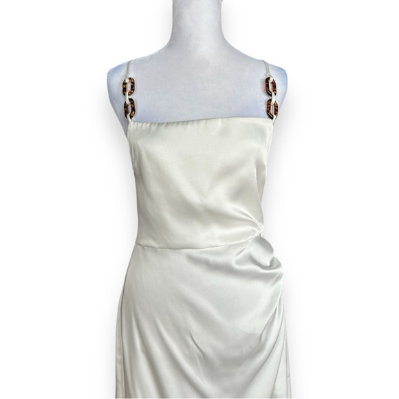 NWT Zara Women’s Chain Strap Satin Effect Straight Neck White Midi Dress Size XL - Picture 10 of 15